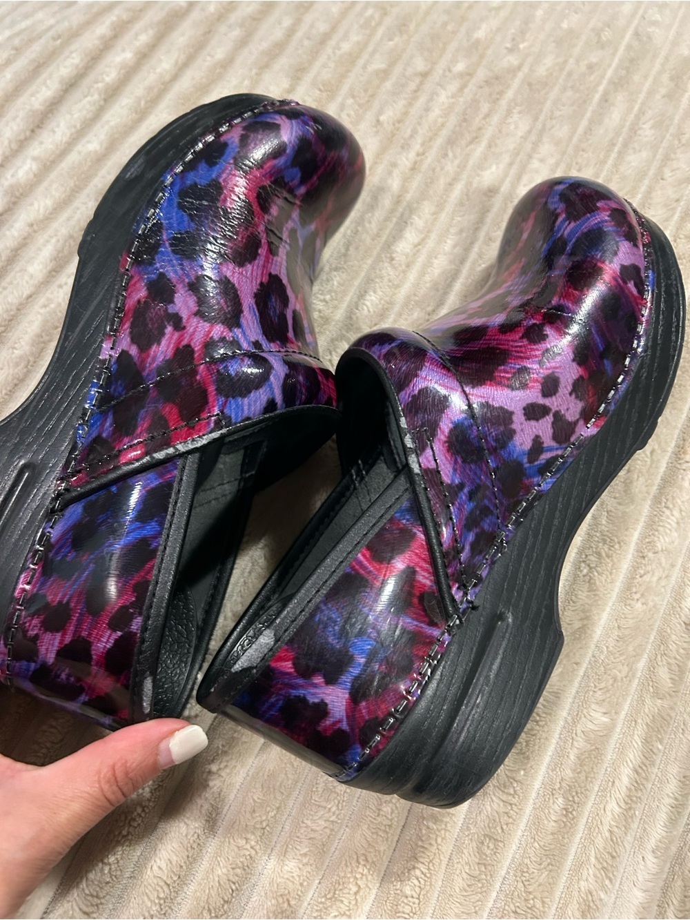 Dansko Professional Purple Painted Leopard Comfort Clogs